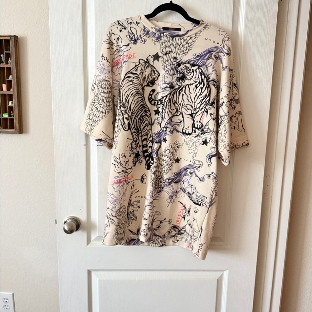 Animale Beige and Black Graphic Mini Dress
